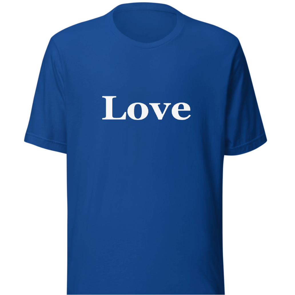 Unisex t-shirt - White Text Front "Love"